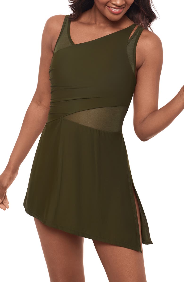 Miraclesuit<sup>®</sup> Network News Alina Skirted One-Piece Swimsuit, Alternate, color, Nori