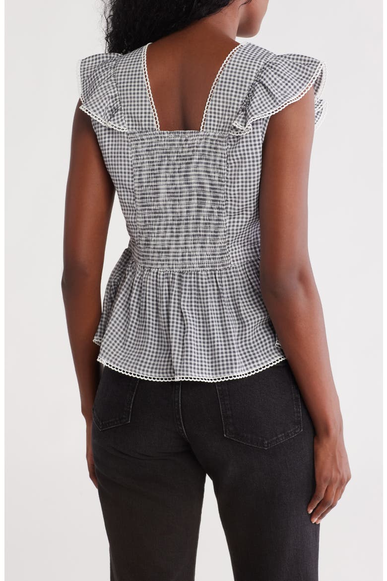 V-Neck Flutter Sleeve Peplum Top, Alternate, color, BLACK/ WHITE