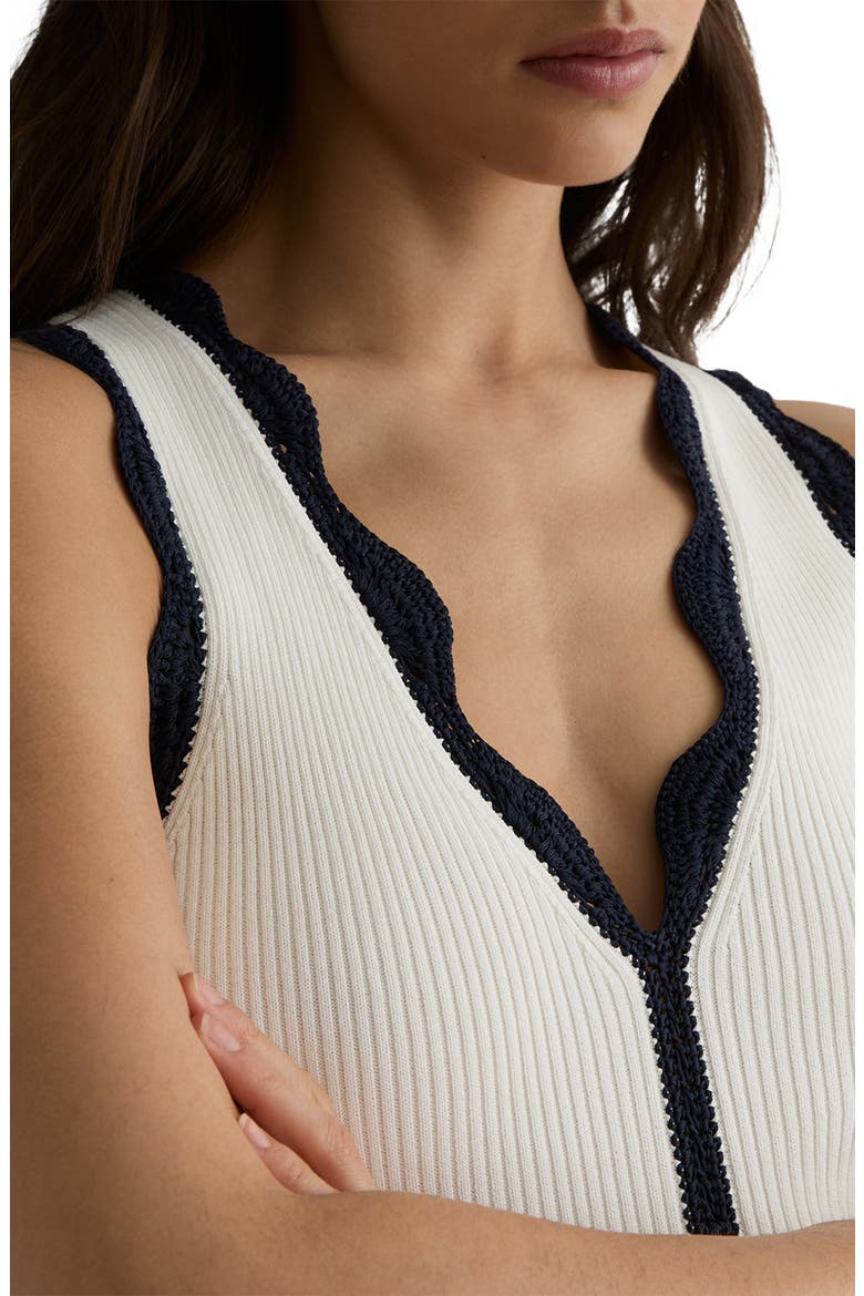 Freya Rib Knit Crochet Trim Tank, Alternate, color, IVORY/ NAVY