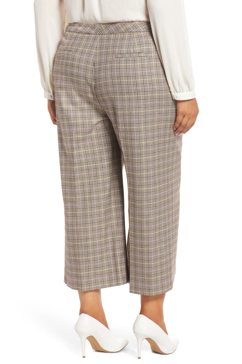 Plaid Wide Leg Crop Pants, Alternate, color, BROWN- PURPLE CHECK