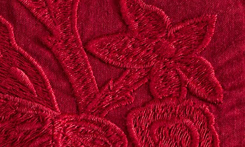 Alice And Olivia Loryn Embroidered Short Sleeve Dress In Burgundy
