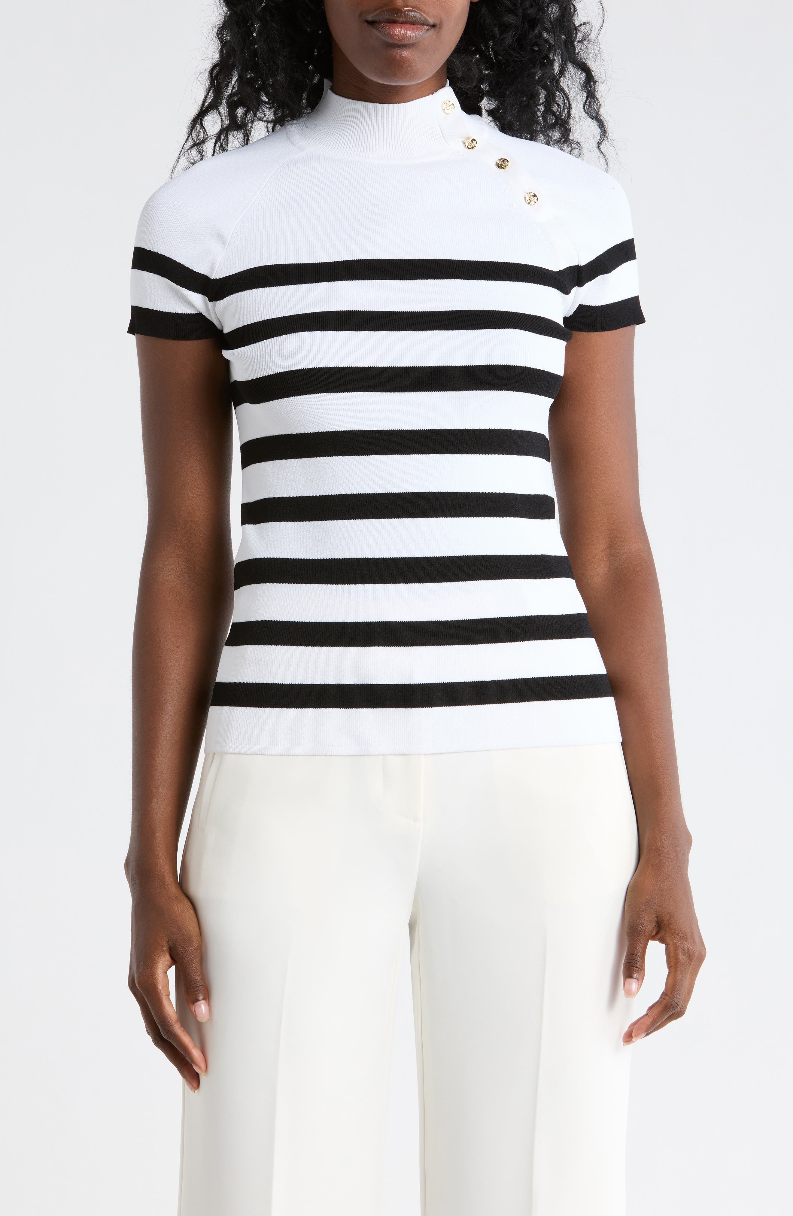 Elie Tahari Stripe Raglan Sleeve Knit Top