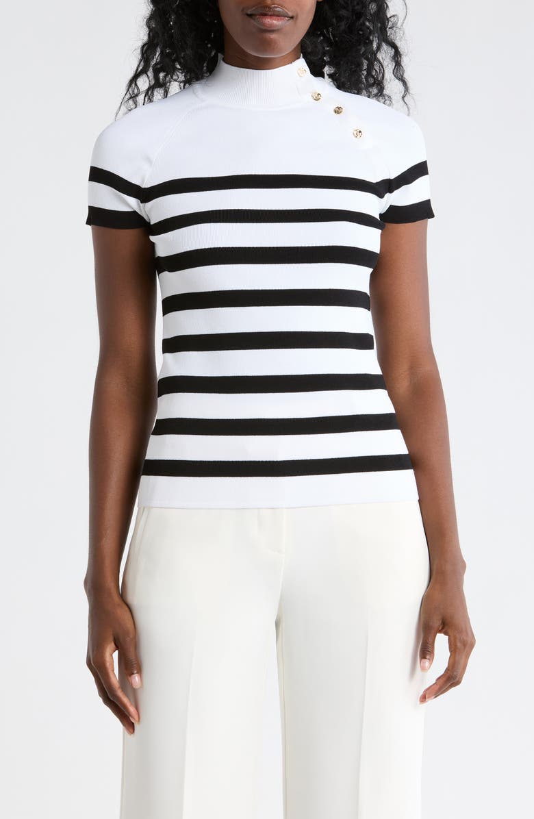 Elie Tahari Stripe Raglan Sleeve Knit Top, Main, color, Sky White/ Noir