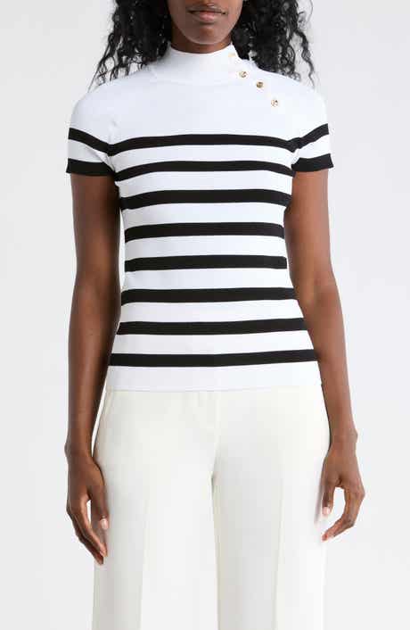 Elie Tahari Stripe Raglan Sleeve Knit Top