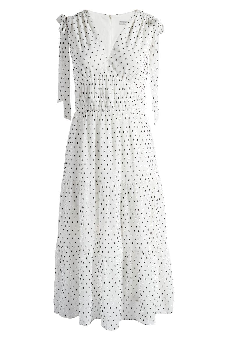 Clip Dot Ruched Tiered Dress, Alternate, color, WHITE/ BLACK