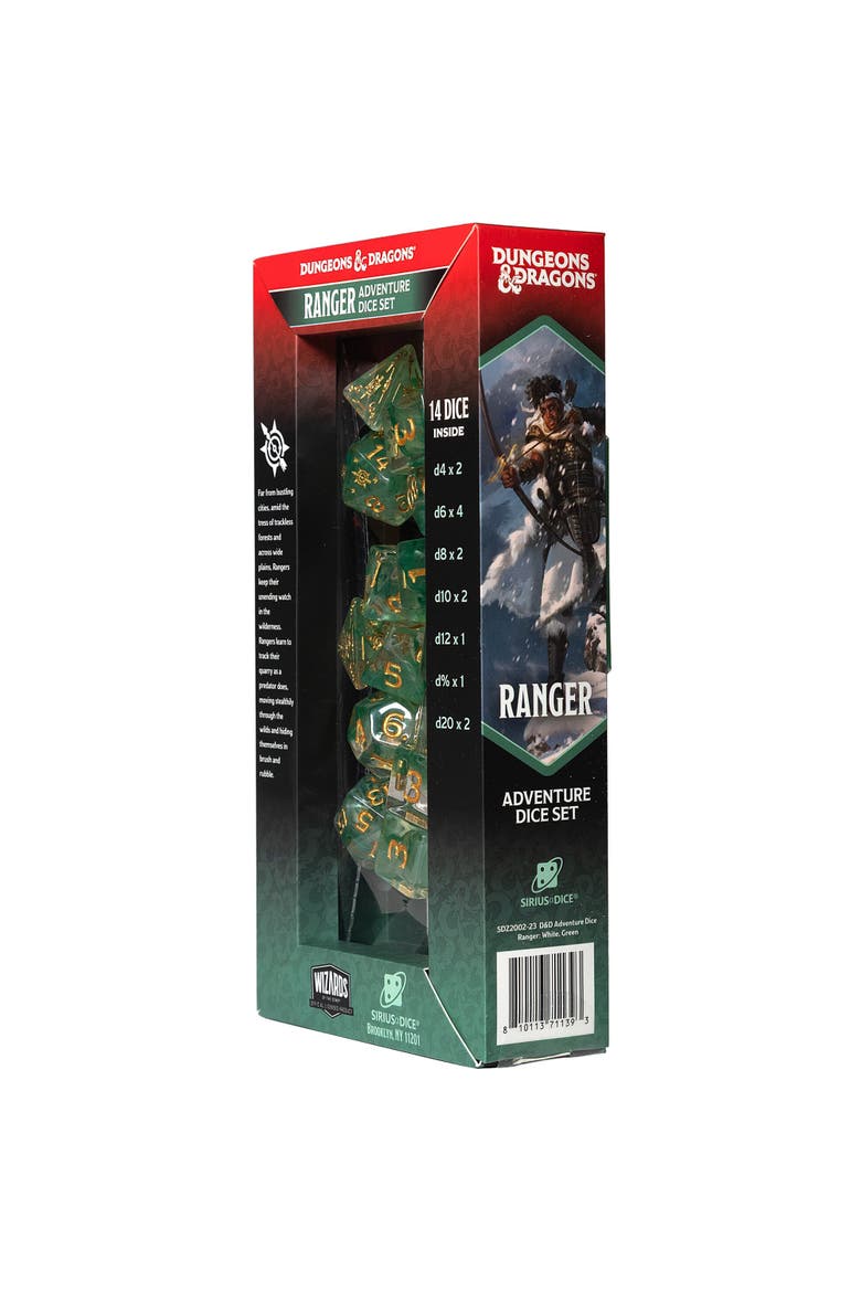 White and Green 14 Piece RPG Die Set, Alternate, color, Multicolored