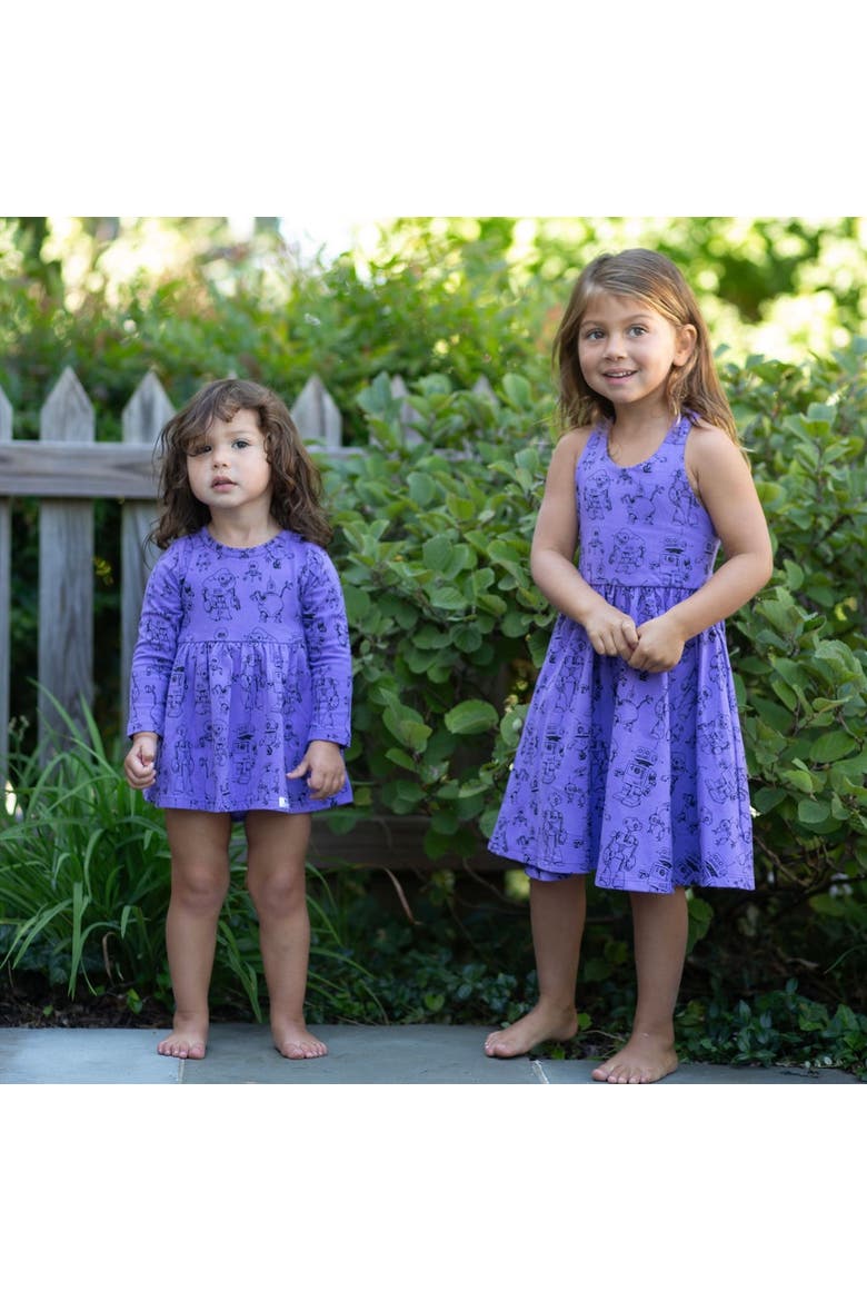 Girls Cross Back Dress, Alternate, color, Robots
