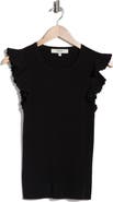 Joie Sleeveless Scalloped Flutter Sleeve Top