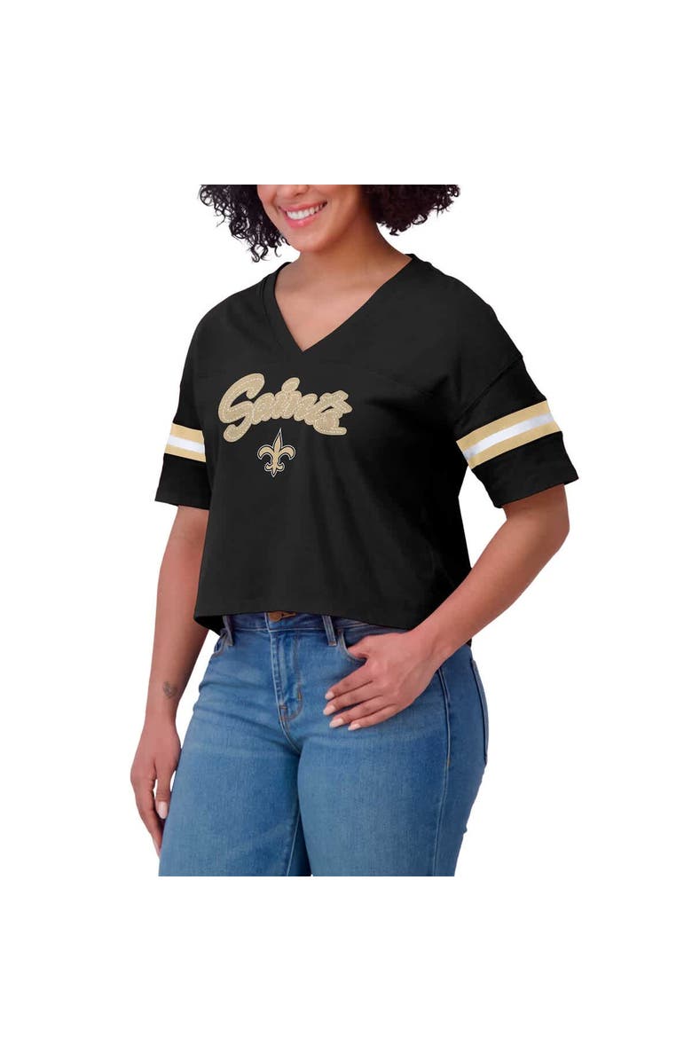 WEAR by Erin Andrews Women's WEAR by Erin Andrews Black New Orleans Saints Plus Size Color Block Boxy V-Neck T-Shirt, Alternate, color, Black