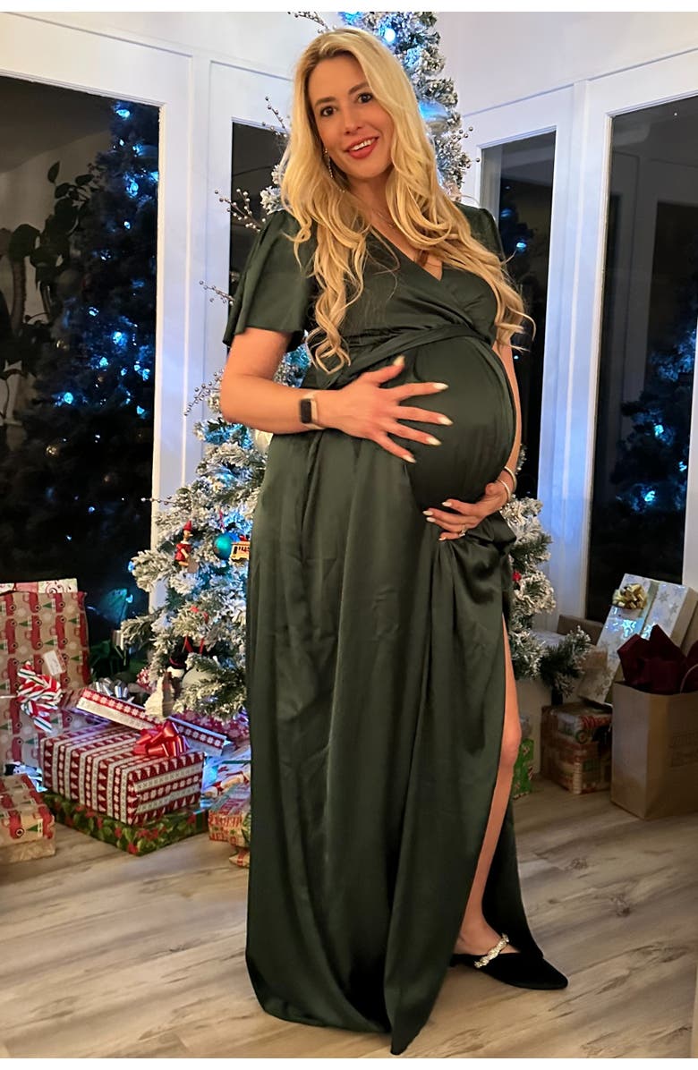 PinkBlush Side Slit Satin Maxi Dress, Alternate, color, Forest Green