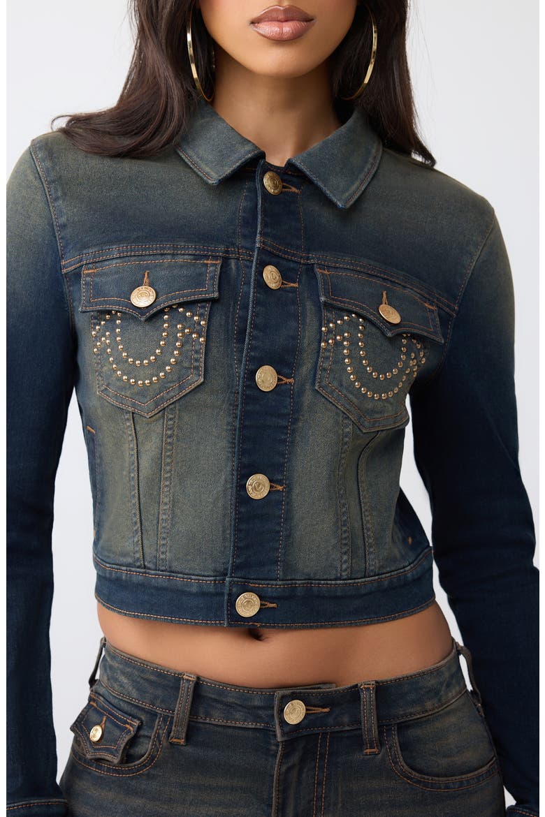 Studded Cropped Trucker Jacket, Alternate, color, DARK ECLIPSE WASH