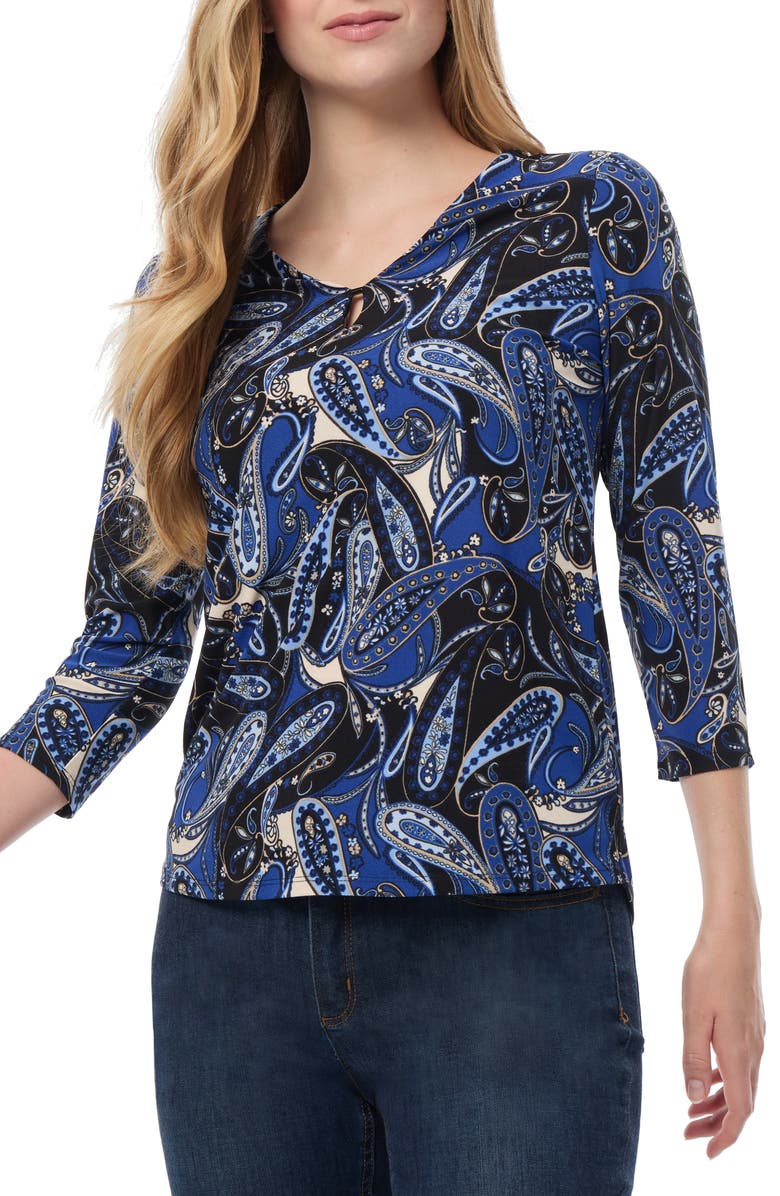 Jones New York Paisley Print Three-Quarter Sleeve Crepe Top, Main, color, 