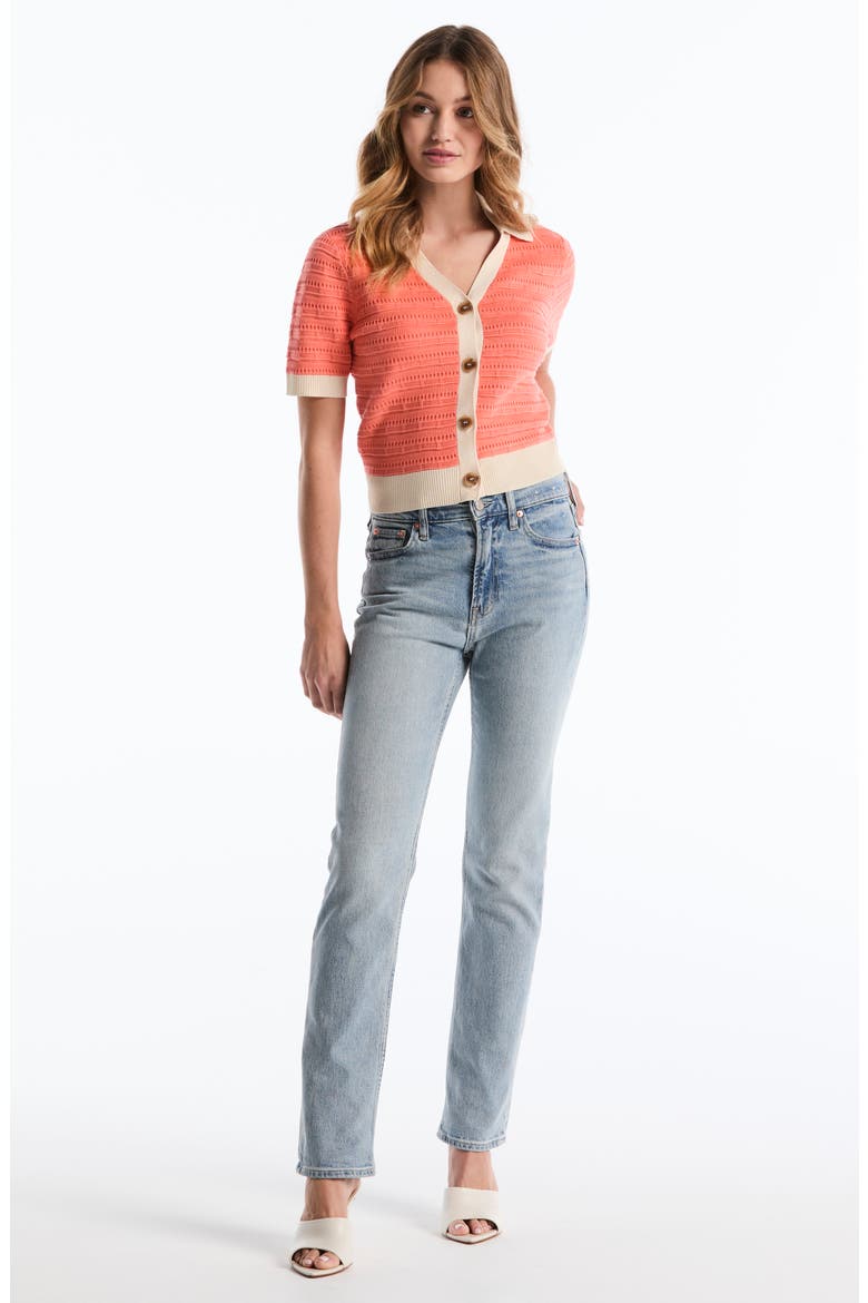 Textured Polo Cardigan, Alternate, color, FUSION CORAL