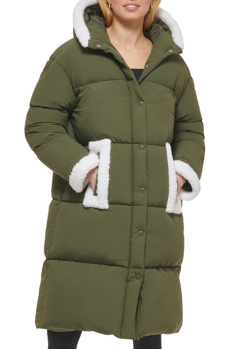 Faux Shearling Trim Puffer Parka, Main, color, ARMY GREEN