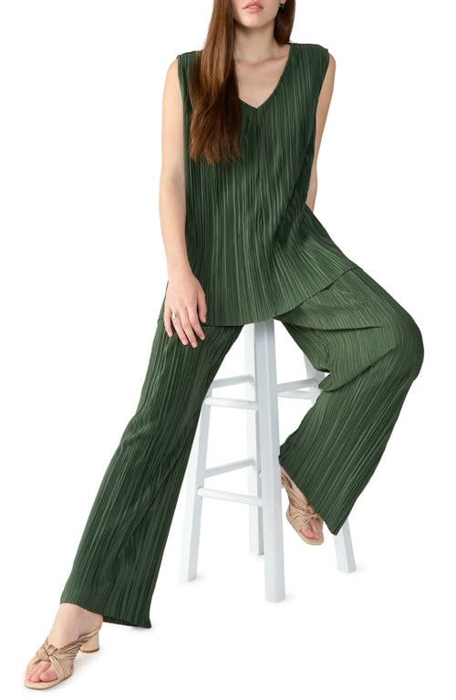 Sanctuary Plissé V-neck Tunic Top In Kombu Green