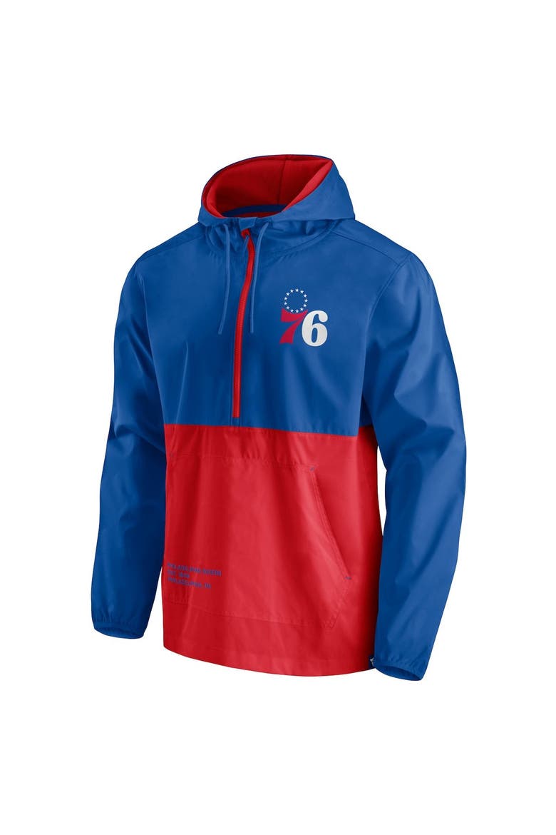 Men's Fanatics Branded Royal/Red Philadelphia 76ers Anorak Block Party Windbreaker Half-Zip Hoodie Jacket, Alternate, color, Royal
