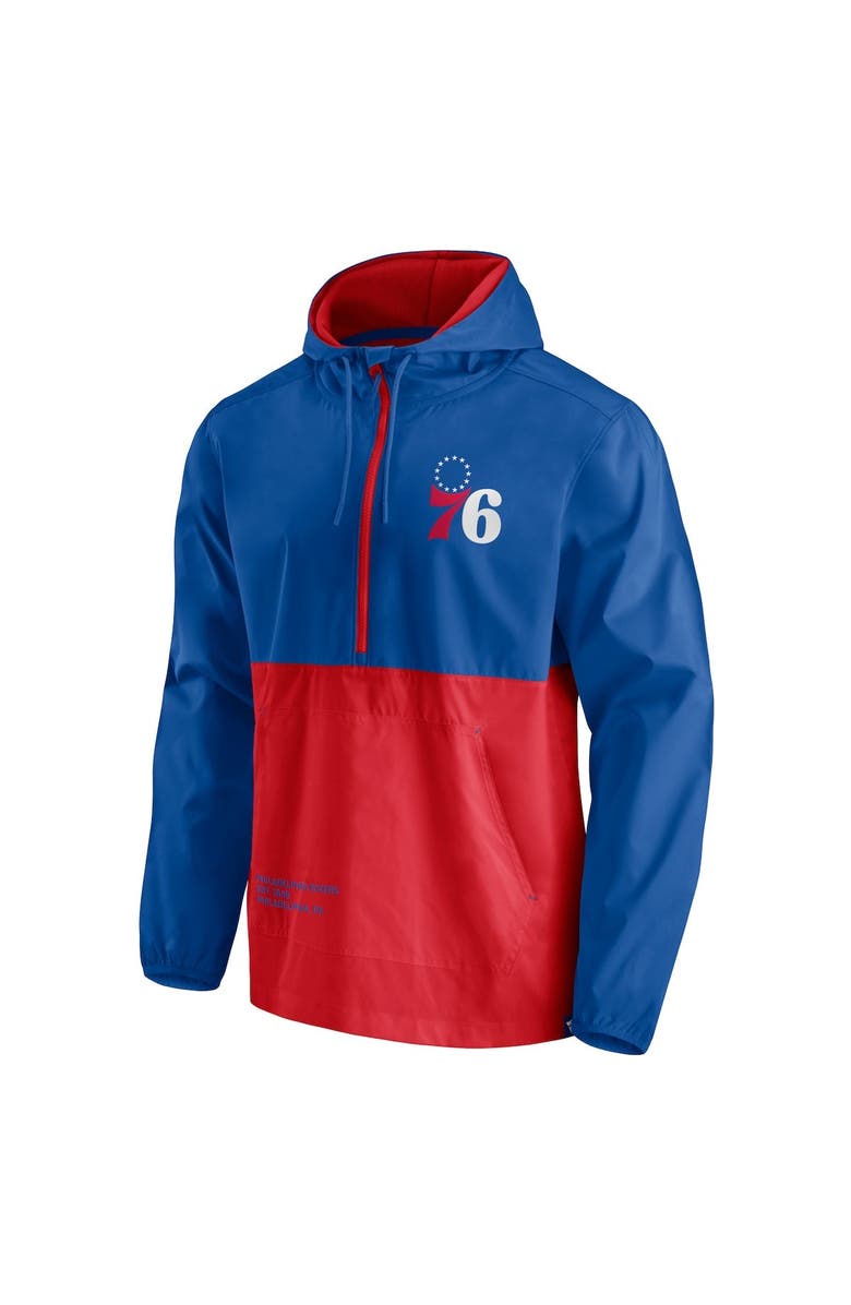 FANATICS Men's Fanatics Branded Royal/Red Philadelphia 76ers Anorak Block Party Windbreaker Half-Zip Hoodie Jacket, Alternate, color, Royal