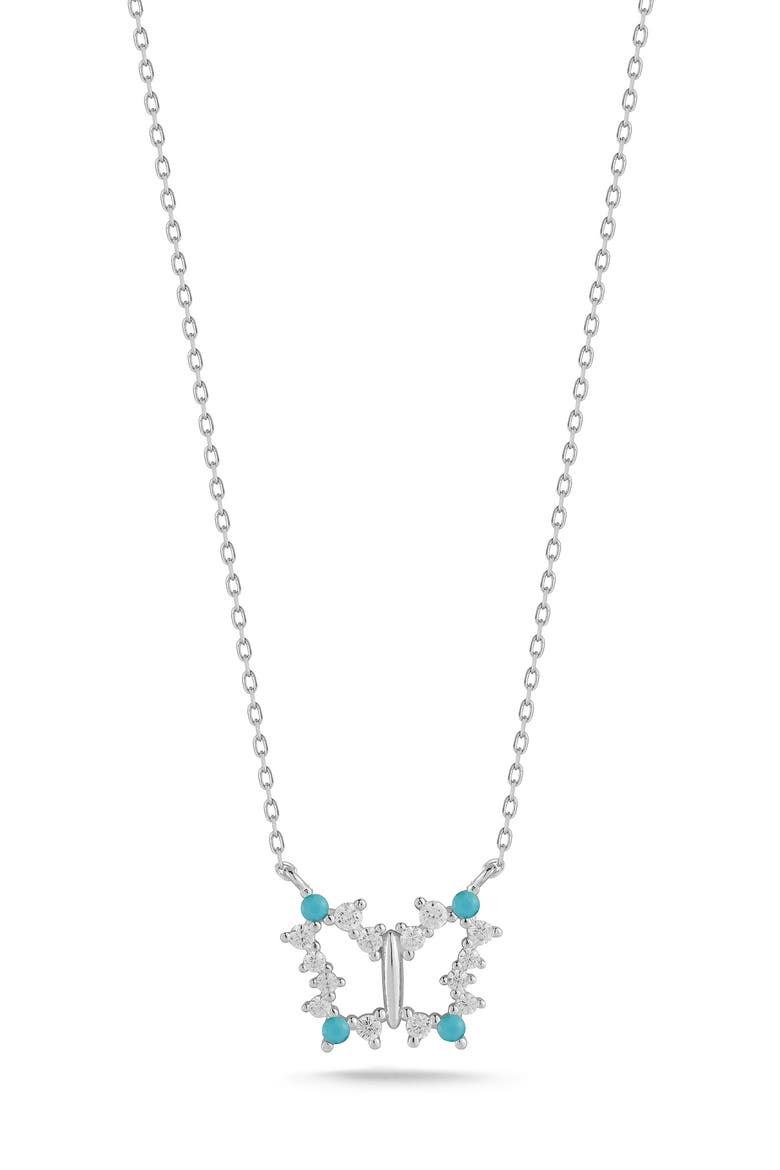 Sterling Silver CZ Butterfly Pendant Necklace, Main, color, SILVER