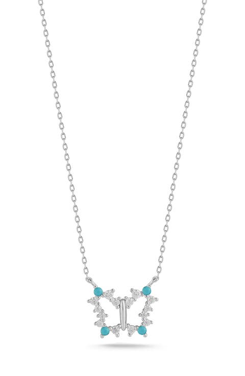 Sterling Silver CZ Butterfly Pendant Necklace