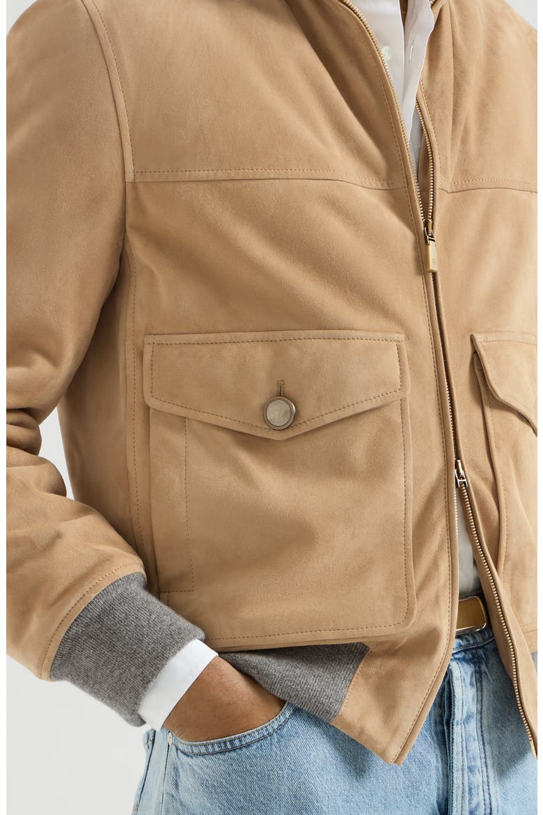 Suede bomber jacket with Thermore® padding, Alternate, color, Sand