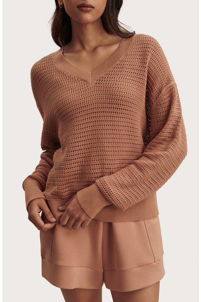 Gaia Open Knit Sweater, Main, color, CAMEL