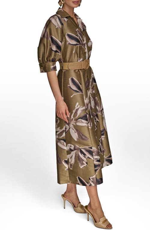 Donna Karan New York Print Belted Midi Shirtdress In Green