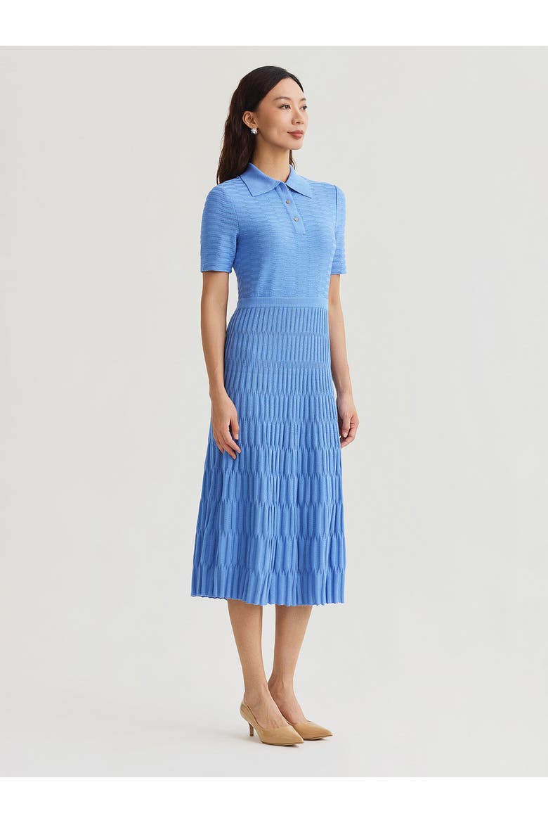 Fit & Flare Geometric Collared Soft Knit Maxi Dress, Alternate, color, Tranquil Blue