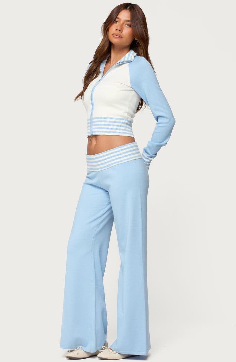 EDIKTED Clarisse Stripe Foldover Pants, Alternate, color, Light-Blue