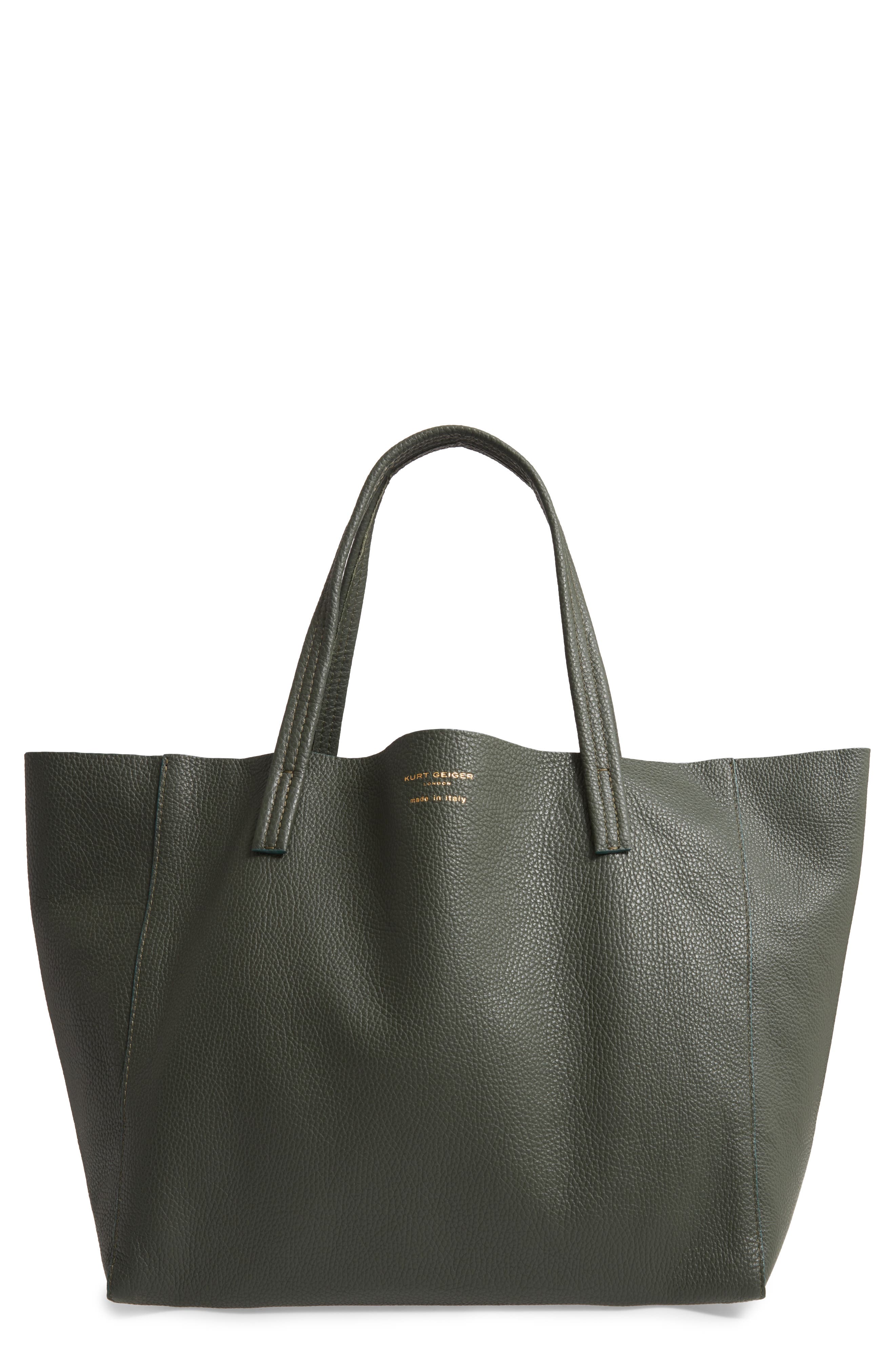 Violet Leather Tote, Main, color, DARK GREEN