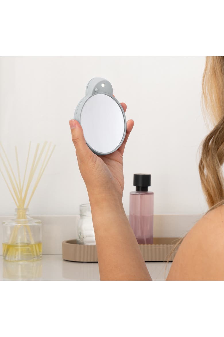 Lighted Compact Mirror with 10X Magnification & Retractable Suction Cups, Alternate, color, Gray