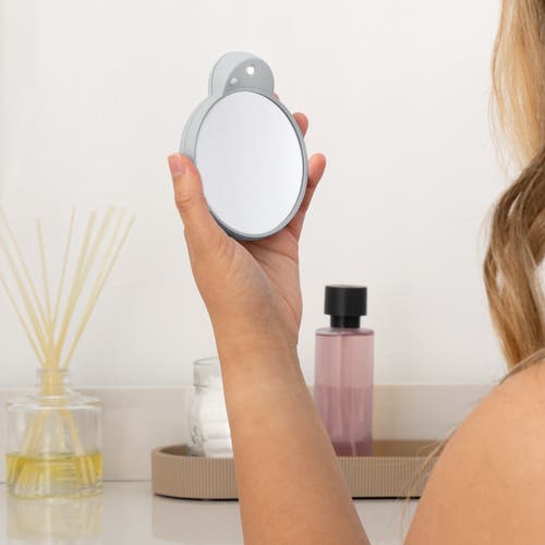 Zadro Lighted Compact Mirror With 10x Magnification & Retractable Suction Cups In Gray