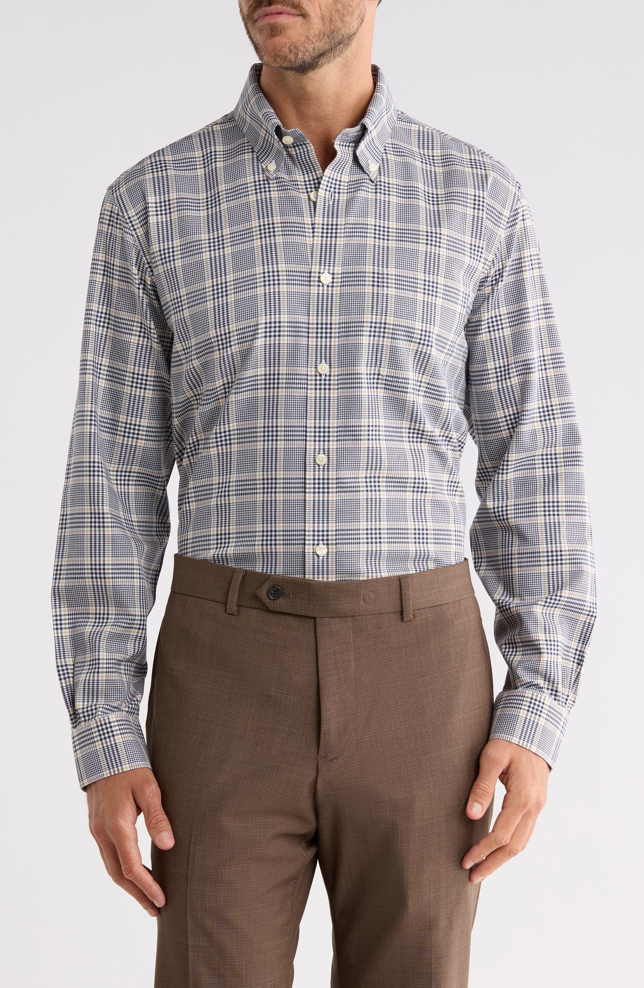 Regular Fit Glen Plaid Twill Button Down Shirt