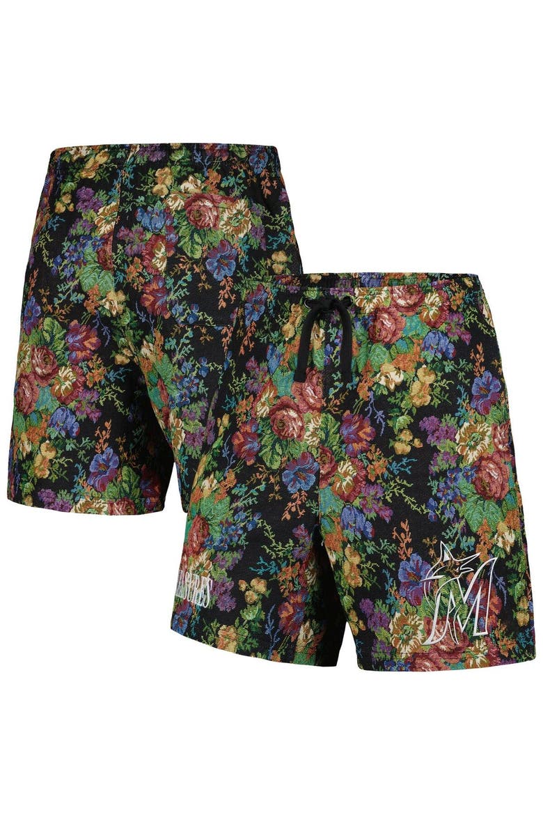 Men's PLEASURES  Black Miami Marlins Floral Shorts, Main, color, Black