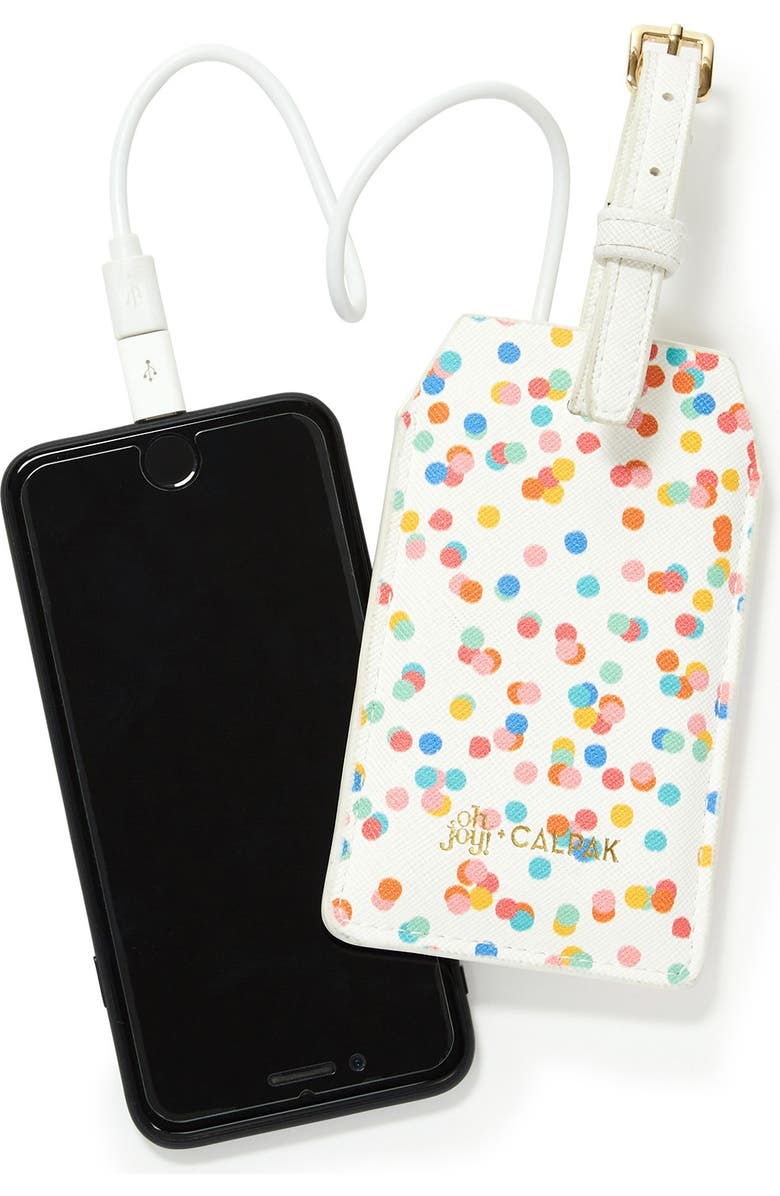 CALPAK Faux Leather Power Charging Luggage Tag, Main, color,