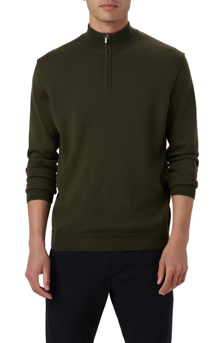 Bugatchi Quarter Zip Merino Wool Pullover, Main, color, Khaki