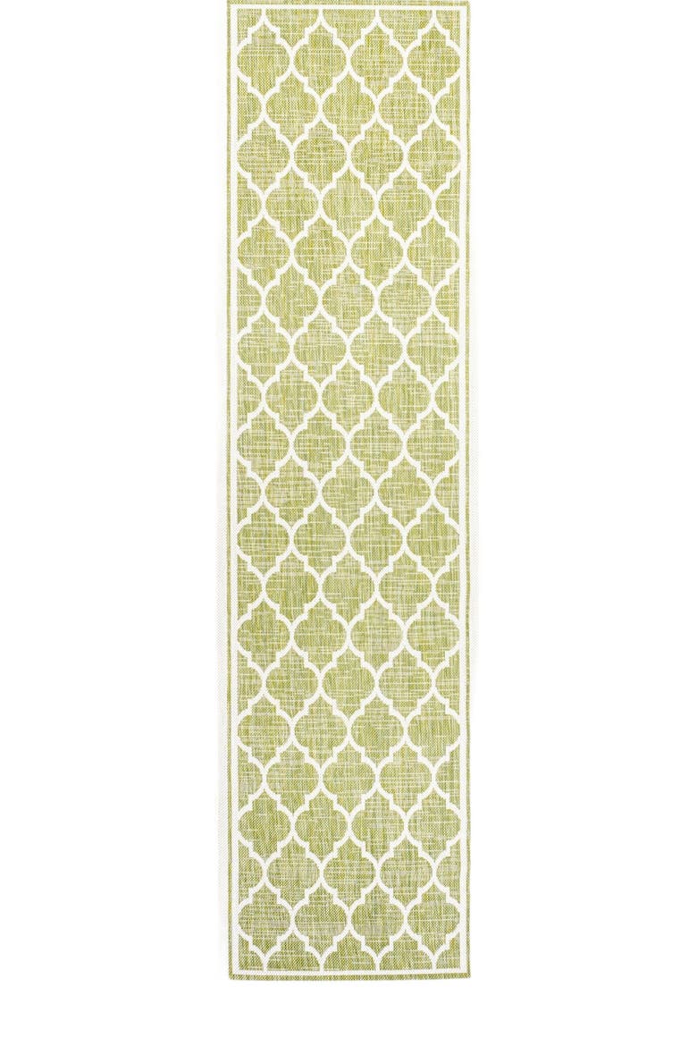 Trebol Moroccan Trellis Textured Weave Indoor/Outdoor Area Rug, Alternate, color, Green/Cream