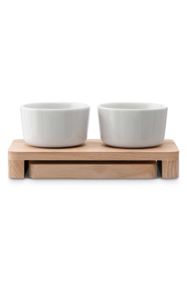 LSA Collective Set of 2 Porcelain Bowls & Wood Stand Set, Alternate, color, White