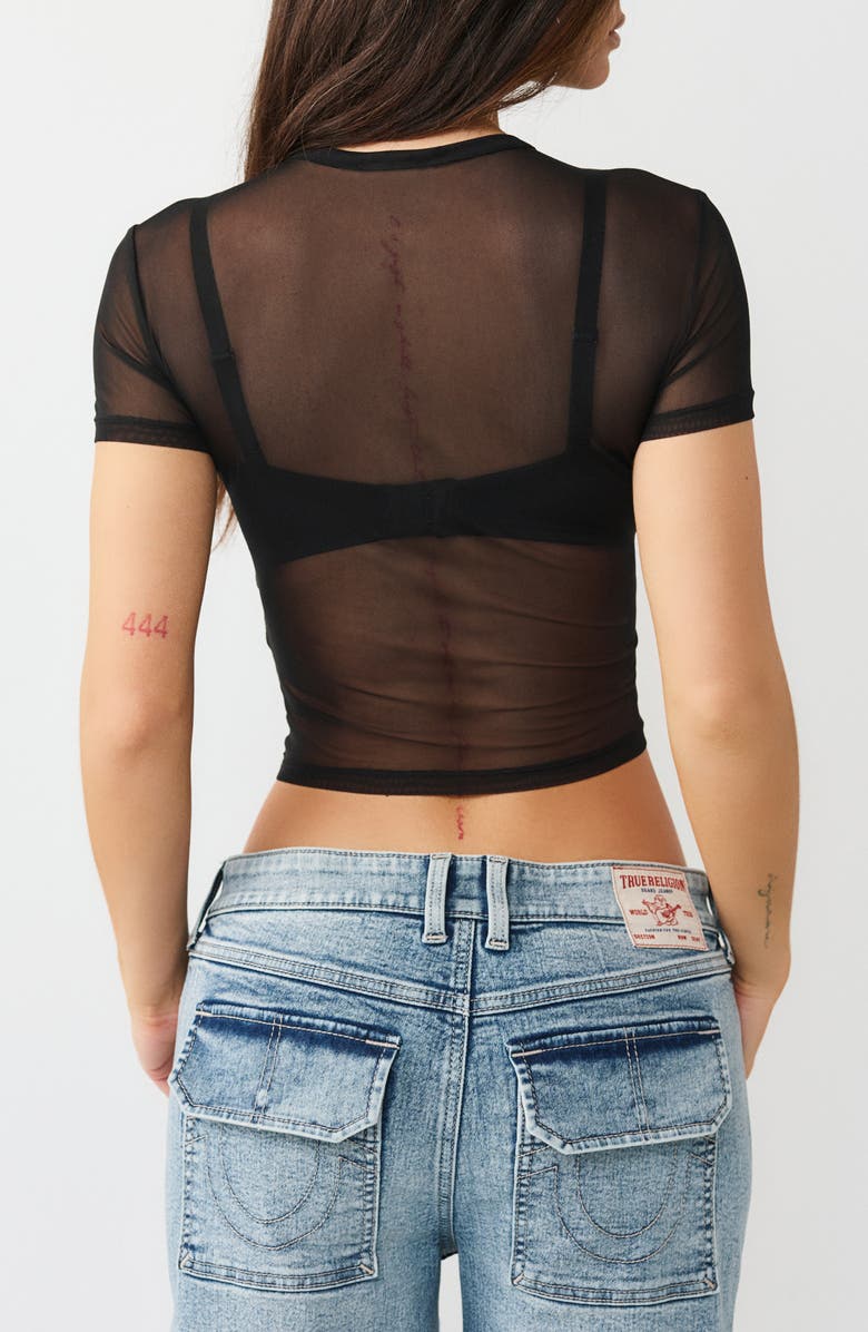 True Religion TR Rhinestone Mesh T-Shirt, Alternate, color, Jet Black