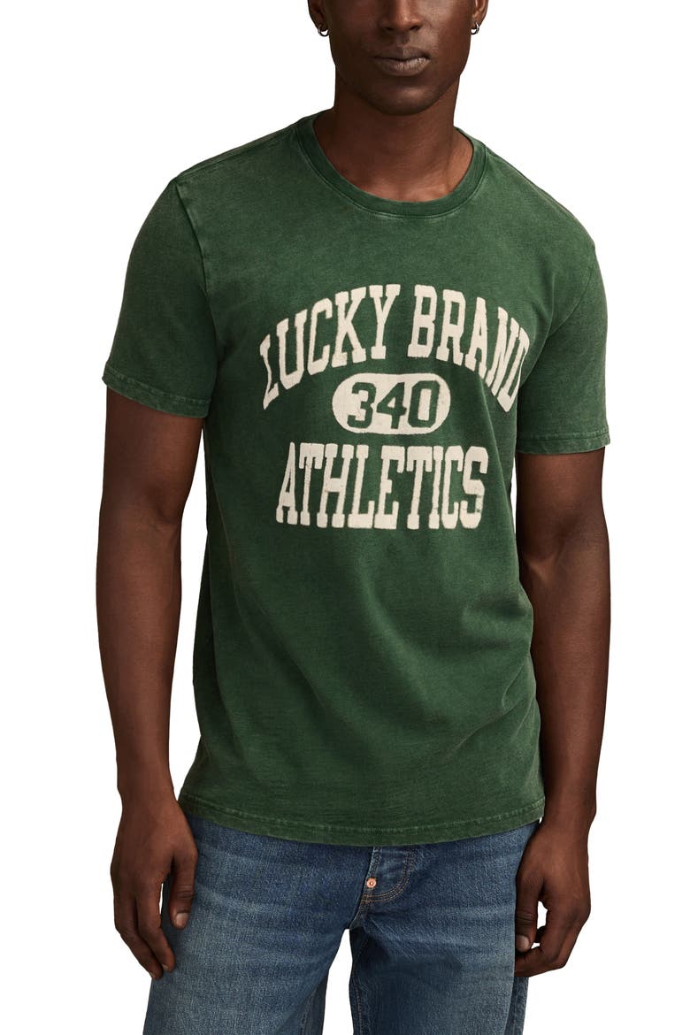 Athletics Flocked Logo Graphic T-Shirt, Main, color, DARK GREEN