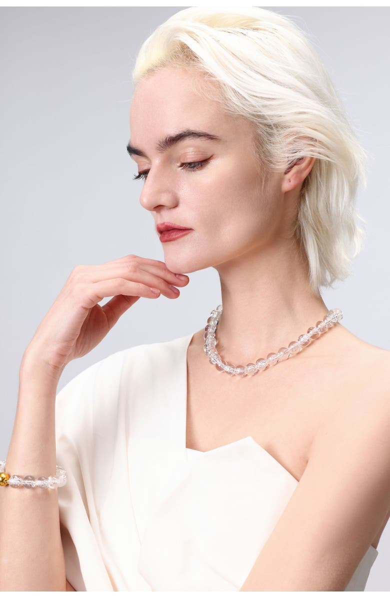 Classicharms Frostnova Azeztulite Clear Phantom Crystal Sphere Necklace-12mm, Alternate, color, Gold