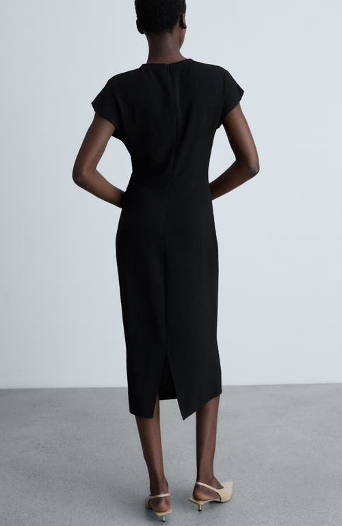 Mango Knot Front Cap Sleeve Midi Dress In Black