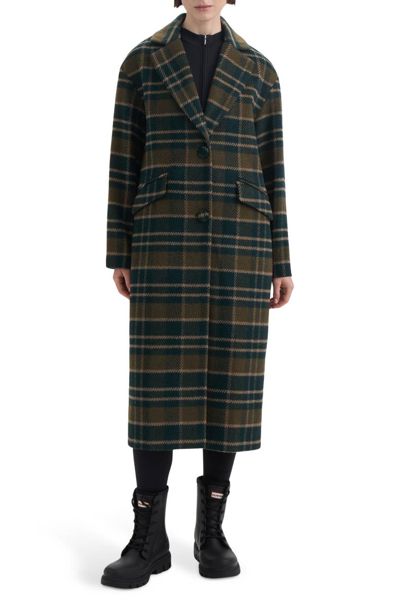 Hunter Carra Brushed Plaid Coat, Main, color, Hunter Plaid