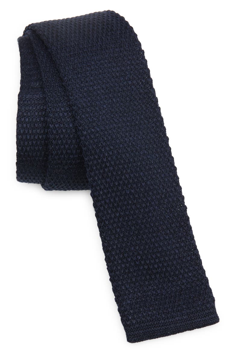Oasi Linen Knit Tie, Main, color, BLUE