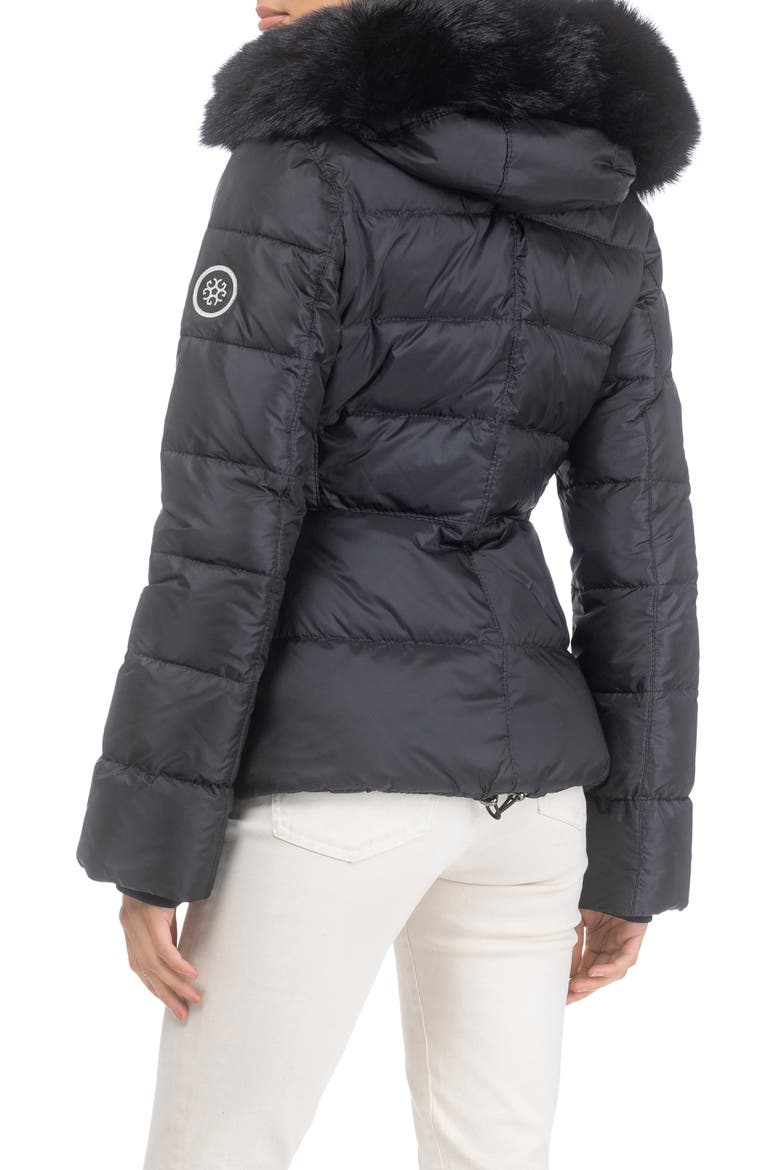 Apres-Ski Horizontal Short Parka with Detachable Toscana Lamb Hood Trim, Alternate, color, Black/Black