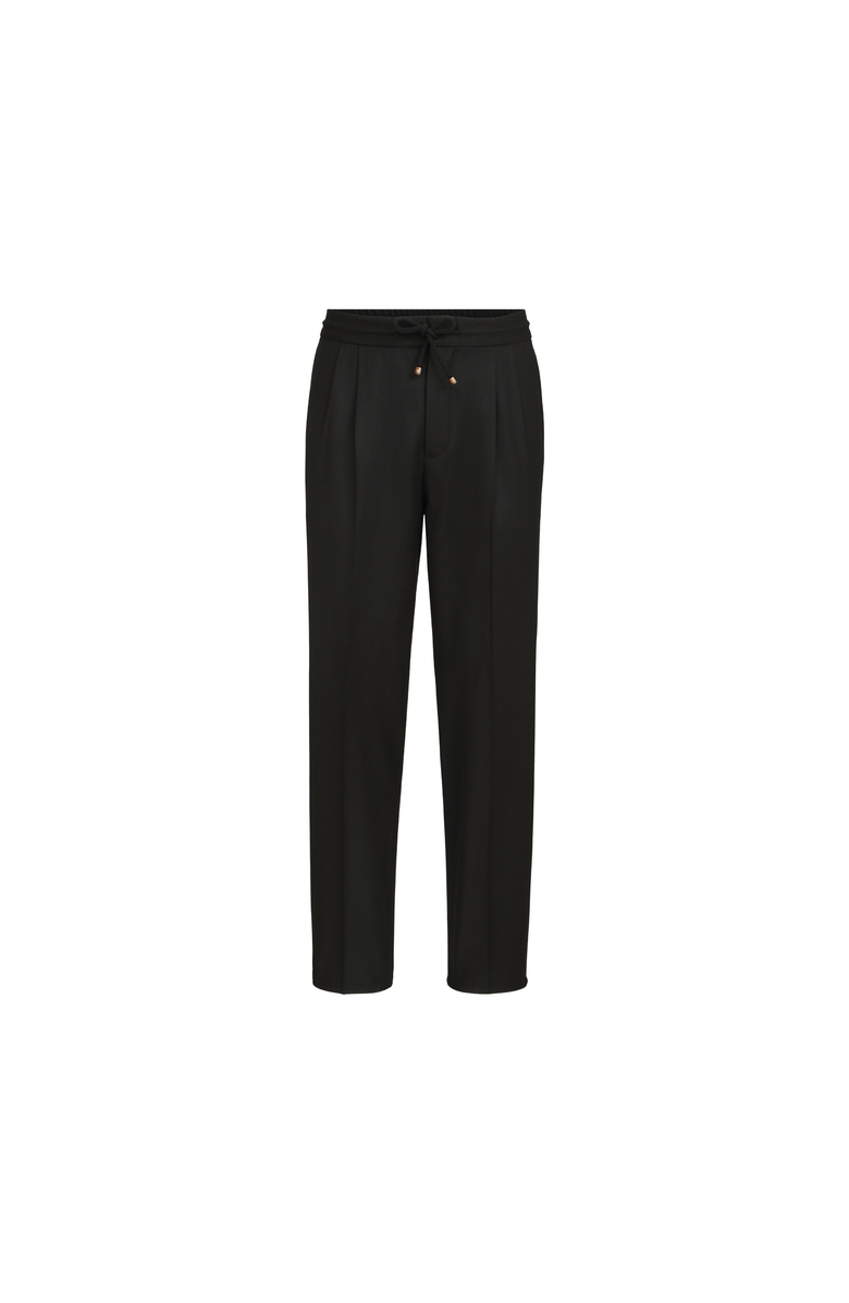 Brunello Cucinelli Virgin wool flannel trousers with drawstring and double pleats, Alternate, color, Black