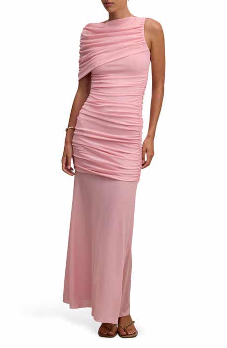 Elouise Asymmetric Sleeve Mesh Maxi Dress