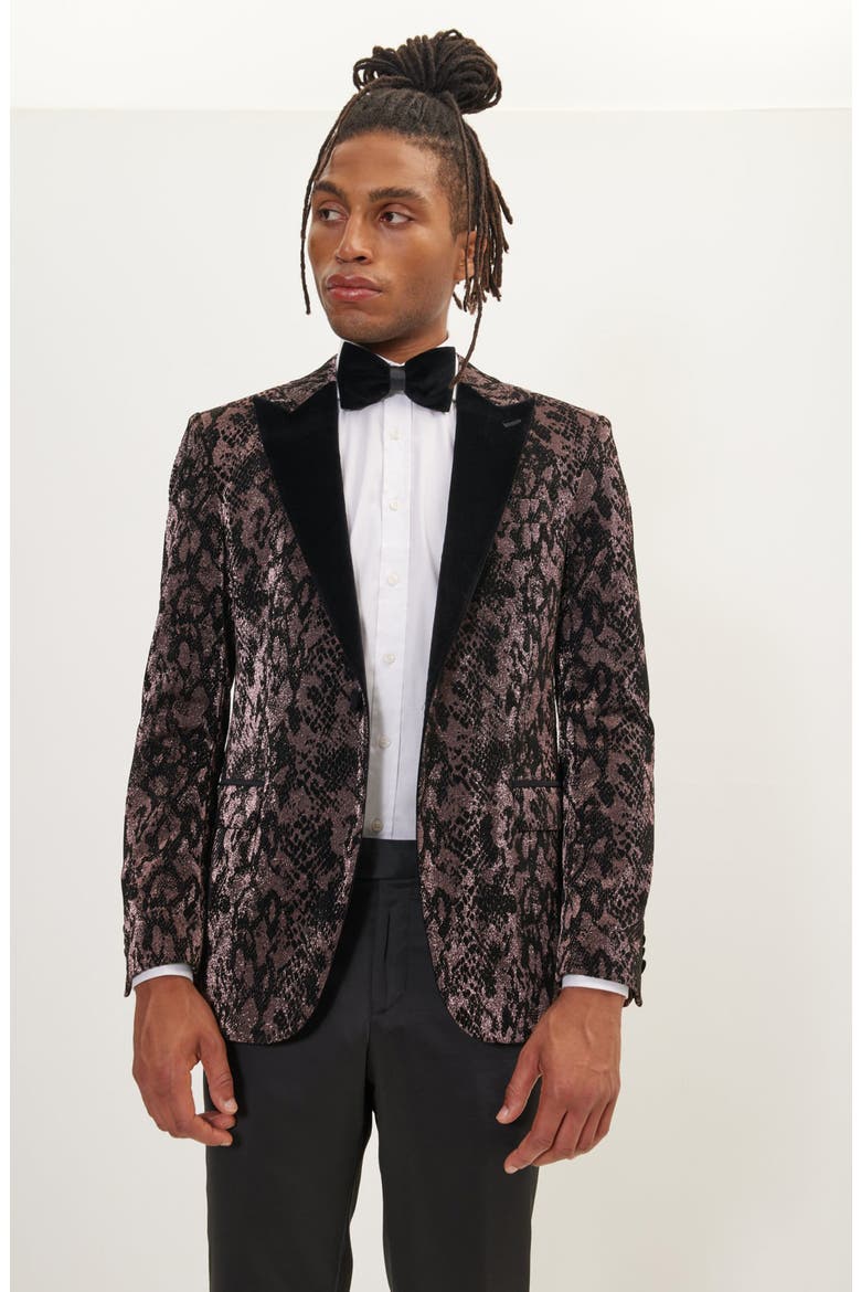 Metallic Velvet Flocking Tuxedo Jacket, Alternate, color, COPPER
