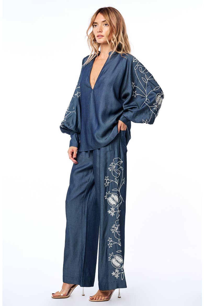 Charli Embroidered Sleeve Top, Alternate, color, DENIM BLUE