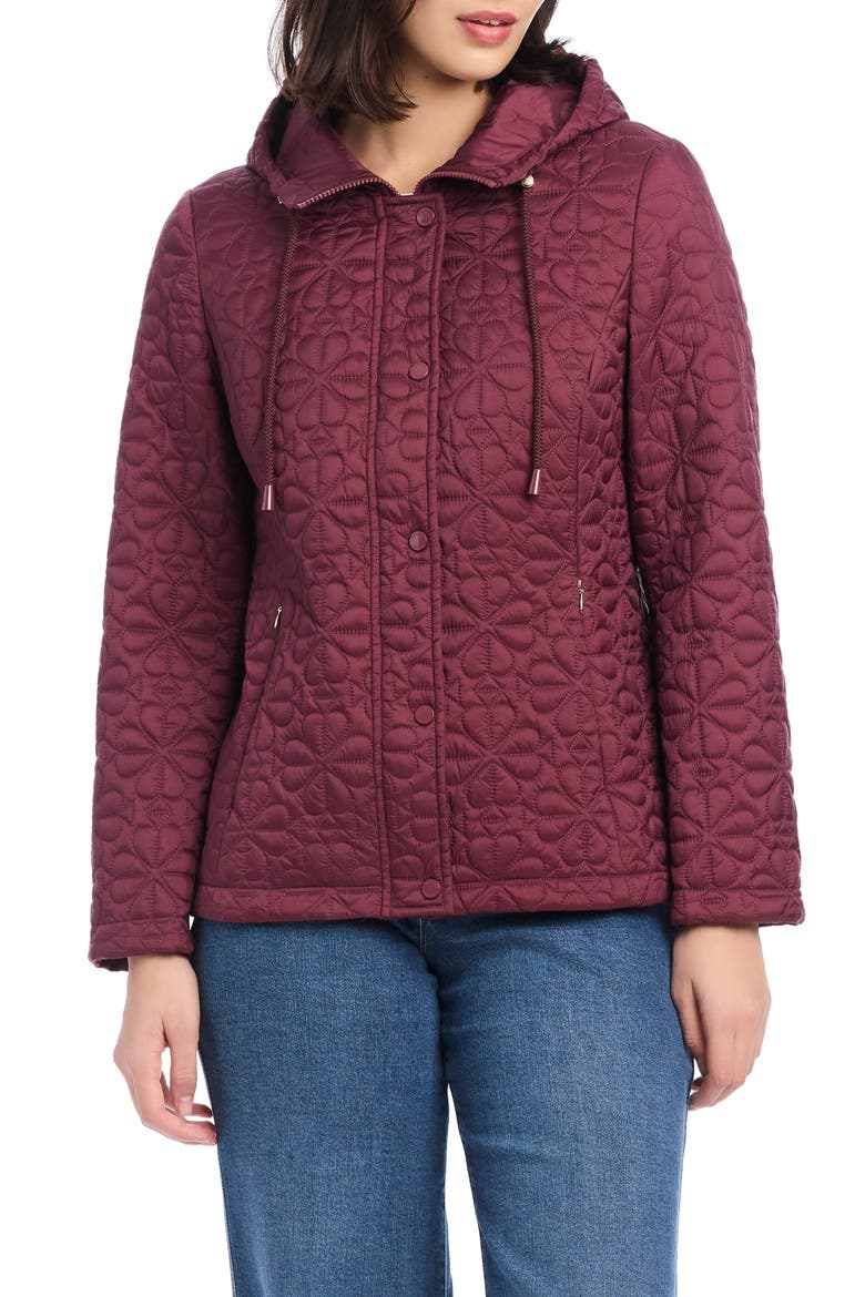 water resistant hooded floral quilted short jacket, Main, color, BLACKBERRYs
