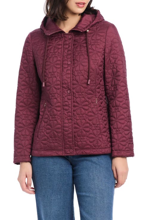 water resistant hooded floral quilted short jacket